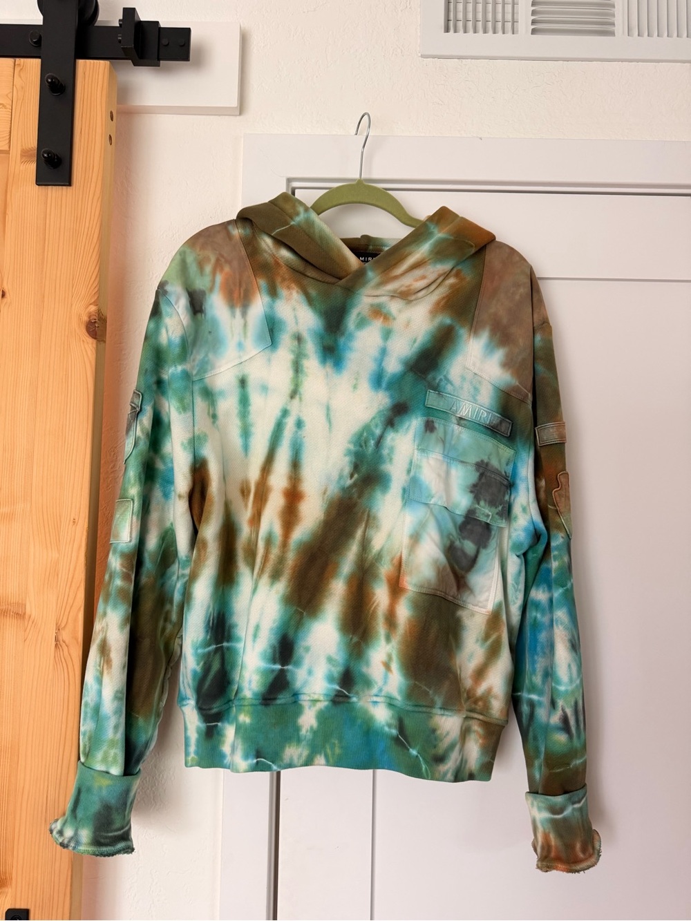 AMIRI Olive, Teal & Tan Tie-Dye Hoodie XS oversized, Women